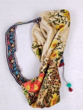 Johnny Was Boho Crossbody Shoulder Bag Floral Leopard Print Festival Style